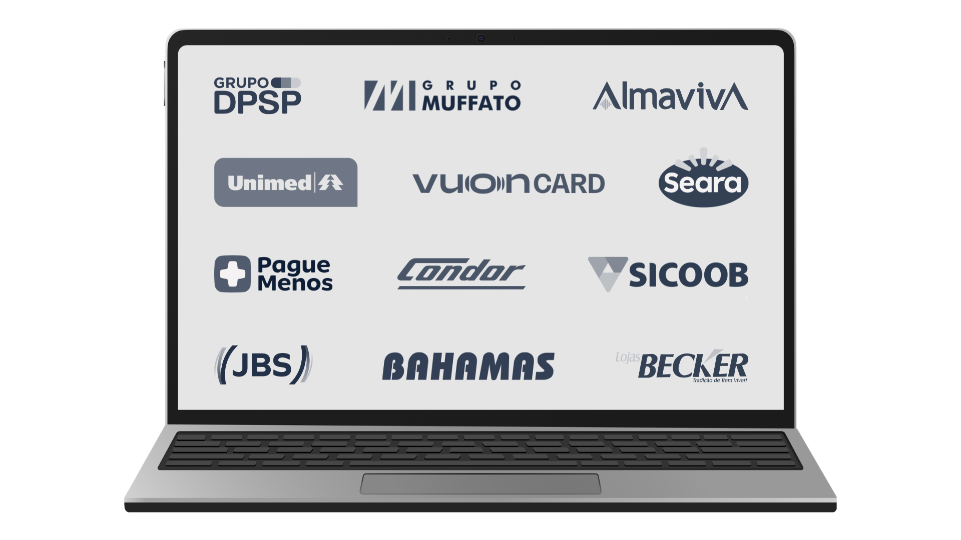 Notebook exibindo as logos dos clientes da Smart NX